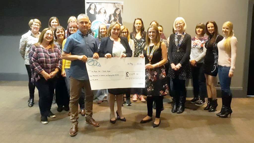 (l-r) Lee and Cheryl from The Royal Star & Garter Homes receive the cheque for £11,629.50 from Laura Rudge at a Shirley Ladies Circle meeting image